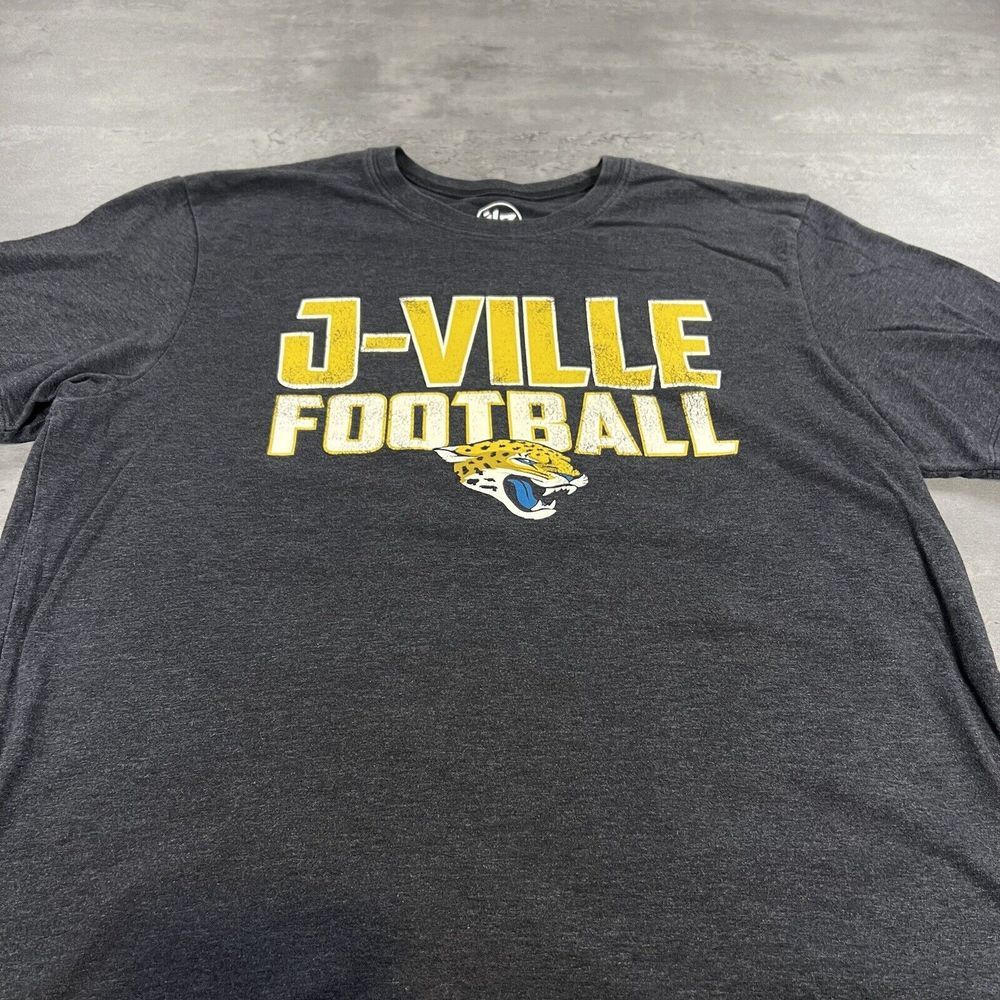 '47 Jacksonville Jaguars Shirt Women L Gray Black‎ Mascot Logo Spell Out NFL